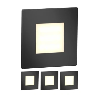 Obrázek ledscom.de 4 kusy LED schodišťových světel/nástěnných vestavných světel FEX pro vnitřní a venkovní použití, hranaté, černé, 85 x mm, teplá bílá