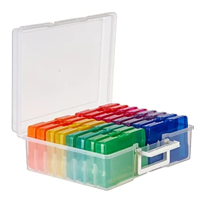 Obrázek MATANA Úložný box na fotografie (38 x 30 13 cm, barevný) pro 15 10 cm foto organizér s 16 přihrádkami a etiketami uložení nálepek osiva
