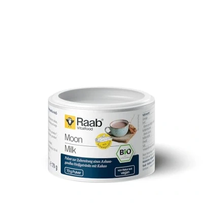 Obrázek Raab Vitalfood Bio Moon mléčný prášek, veganský, blahodárný odložený nápoj s kvalitním práškem z kořene ashwagandhy, 70 g plechovka