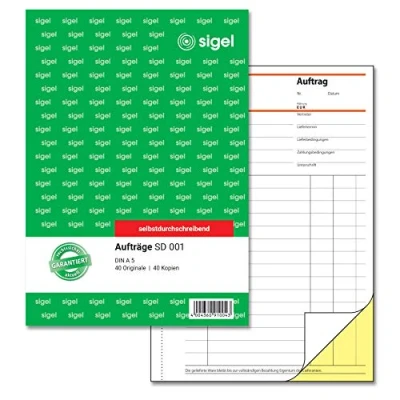 Obrázek SIGEL SD001 Kniha objednávek A5, 2 x 40 listů, propisující, 1 kus, z udržitelného papíru