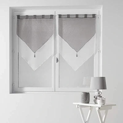 Obrázek Douceur d&#039;Intérieur, Záclony s bambulí Lissea, polyester, pískové barvy, 2 kusy, keramika, bílá, 60 x 120 cm