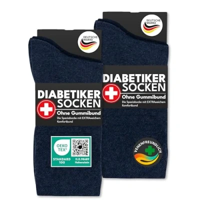 Obrázek diabetické ponožky bez gumy &amp; švu 97% bavlna (6 párů), s komfortním pasem pro dámy a pány, Džínová