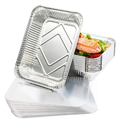 Obrázek MATANA 25 hliníkových misek s víkem, hliníková miska na vaření, pečení, grilování, zmrazování grilovací mísa víkem 1200 ml/22 x 17 cm