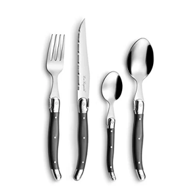 Obrázek Lou Laguiole Steakbesteck TRADITION, Besteck, Edelstahl mit farbigen Kunststoffgriffen, anthrazit, für 12 Personen, 48 teilig