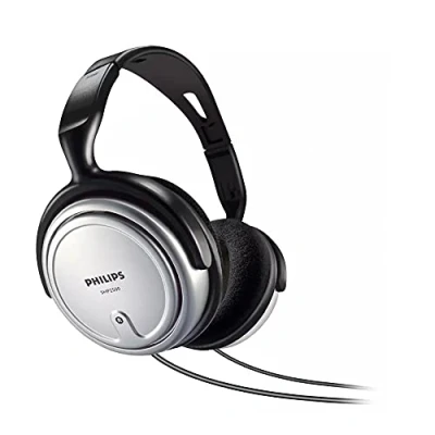 Obrázek Philips Audio SHP2500/10 HiFi TV sluchátka (vynikající zvuk, izolace hluku, ideální umístění, regulátor hlasitosti, extra dlouhý 6m kabel), stříbrná/černá, nastavitelná přední páska