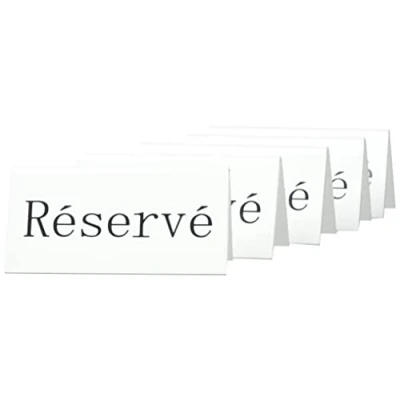 Obrázek SECURIT Reserviert Tischaufsteller,Frankreich (5.er Set) Weißes Acryl mit schwarzer Schrift, Textil, 5 x 16 12,5 cm