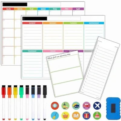 Obrázek Feela Magnetischer Wochenplaner abwischbar, 4 Stück Whiteborad magnetisch, magnettafel kühlschrank inklusive 2 Monatsplaner abwischbar 43 x 33cm, 1 Einkaufsliste, DIY Notiz, To Do Liste Whiteboard