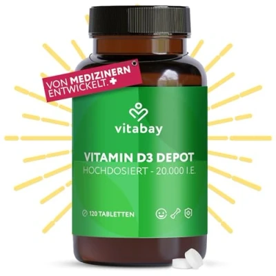 Obrázek Vitabay Vitamín D3 Depot 20 000 I.U 120 Veganů vysoké dávky 20000 vitamínu D tablet Vit kapsle