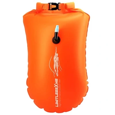 Obrázek LimitlessXme Schwimmbóje &amp; suchý pytel — 28 l oranžová. Bezpečnost při plavání, open Water a triatlon. Swimming Buoy, Swim Bubble, Plavecká boj nafukovací