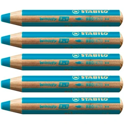 Obrázek Pastelky, vodové barvy a voskovky STABILO woody 3 v 1 balení 5 ks tyrkysová