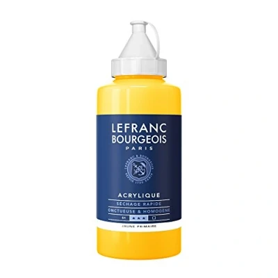 Obrázek Lefranc Bourgeois akrylová barva 300420 Fine primární žlutá, 750ml láhev, krémová na vodní bázi, rychleschnoucí, stálá světle, voděodolná
