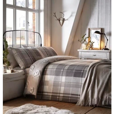 Obrázek Dreams &amp; Drapes Colville Check 100% gebürstetes Bettbezug Set, Baumwolle, Grau, Super Kingsize Bett