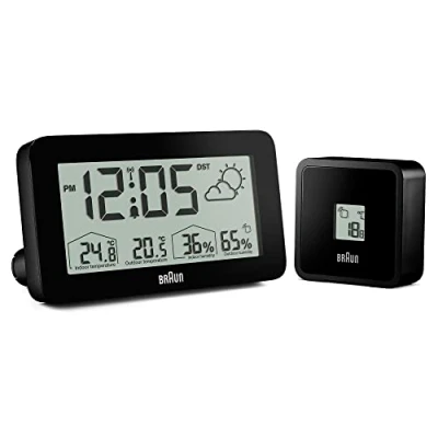 Obrázek Braun Digitální rádiové hodiny meteorologické stanice pro středoevropské časové pásmo (DCF) se zobrazením vnitřní a venkovní teploty, vlhkosti vzduchu, předpověď, poplašný piepton v černé barvě, model