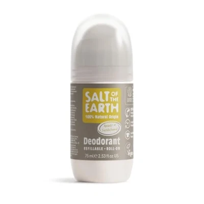 Obrázek Salt Of the Earth Natural Deodorant Roll On by Amber &amp; Sandalwood Refillable, Vegan, Long Lasting Protection, Leaping Bunny Approved, Made in UK 75 ml