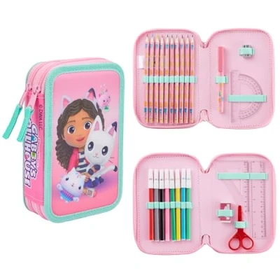 Obrázek Gabby&#039;s Dollhouse Penál pro dívky, naplněný dvojitý se školou Supplies dárky Růžová,