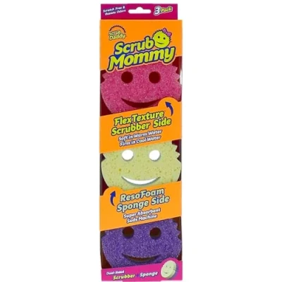 Obrázek Scrub Daddy Mommy Putzschwamm, Topfreiniger Küchenschwämme, Putzmittel mit Texturveränderung, kratzfreier Spülschwamm, geruchsresistenter Smiley Schwamm, Geschirrschwamm 3er Pack Assortiert