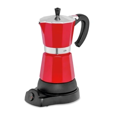Obrázek cilio Kávovar na espresso CLASSICO 6 šálků / elektrický 480 W Ø 11,5 cm výška: 25 hliník červená integrovaná plotýnka s funkcí udržování teploty a redukčním sítkem cestování nebo