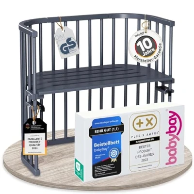 Obrázek babybay Originální servírovací postel z masivního bukového dřeva, kompaktní a proměnlivý/dětská postel, výška plynule nastavitelná šetrná k životnímu prostředí, dětská postýlka rostoucí v břidlicové