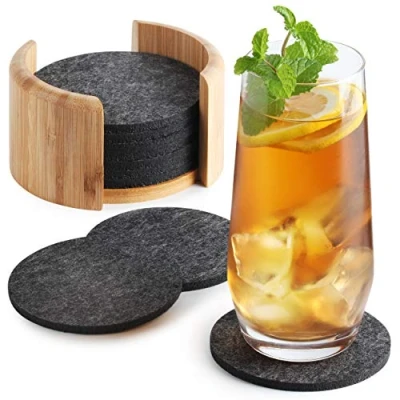 Obrázek Sidorenko Tácek pod tácky skleničky 10 kusů kulaté plstěné podtácky v tmavě šedé barvě sklenice vč. Box sada podtácků stůl nápoje Coasters pro stylovou dekoraci
