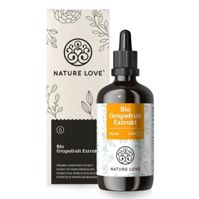 Obrázek NATURE LOVE® bio extrakt z grapefruitu 1200 mg bioflavonoidů / 100 ml laboratorně testován a certifikovaný jádra misky vysoká dávka, veganský vyrobený v Německu