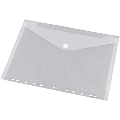 Obrázek HF2 Dokumentenmappe (10er Packung) A4 transparente Dokumententasche mit Lochrand/Abheftrand &amp; Klettverschluss Querformat Sichttasche, klar weiß, 135361