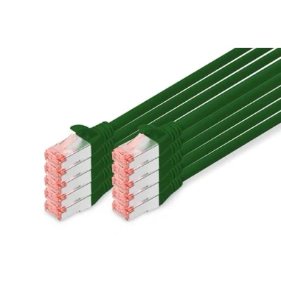 Obrázek DIGITUS LAN kabel Cat 6 5 m 10 kusů RJ45 síťový S/FTP postroje kompatibilní s 6A &amp; 7 zelený