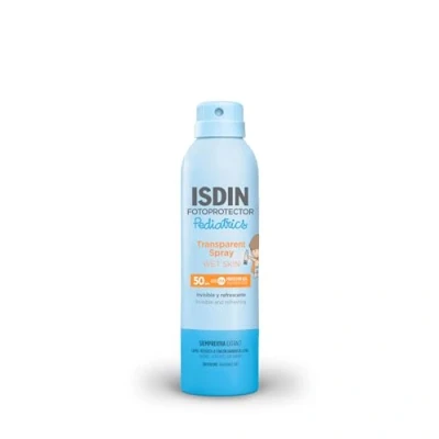 Obrázek ISDIN Pediatrics Wet Skin Transparent Spray LSF50 (250ml) Vodotěsná a neviditelná lehká ochrana před světlem