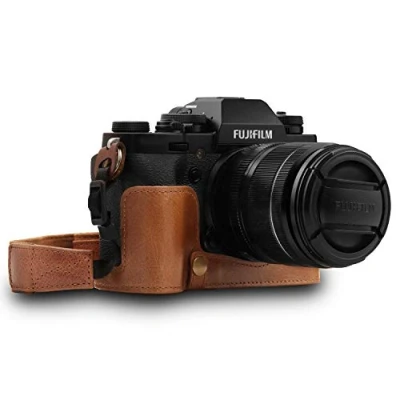 Obrázek MegaGear MG1553 Ever Ready Echtleder Kamera Halbtasche mit Trageriemen für Fujifilm X T3 Braun