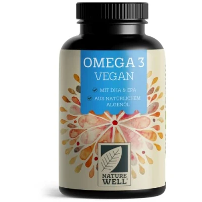 Obrázek omega 3 Vegan 120 kapslí ve vysokých dávkách, 2000 mg oleje z řas denně s 600 DHA a 300 EPA, veganský udržitelného pěstování jako alternativa rybího oleje, laboratorně