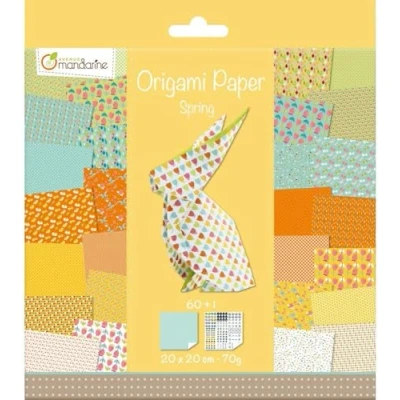 Obrázek Avenue Mandarine OR505O balení se 60 listy origami papír oboustranně potištěný 20 x cm, 70 g (30 motivů x2) + 1 arch samolepicími očima, ideální pro děti od 7 let, skákání,
