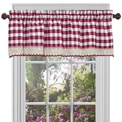 Obrázek Achim Home Decor Buffalo Karo Volant závěsy šířka 14 cm a délka 35,6 burgundská červená bílá károvaná světelné filtrování venkovských závěsů do ložnice, obývacího pokoje jídelny