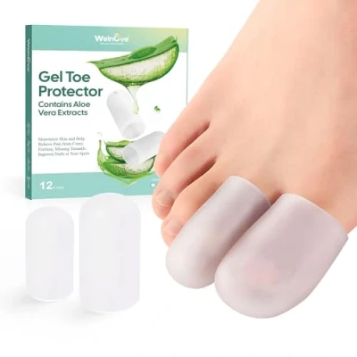 Obrázek Welnove 12 x silikonové špičky s aloe vera ochrana pro kuří oka, puchýře a prsty na kladívcích při zarostlých nehtech bolestech balíků (4 l + 8 m, čiré)