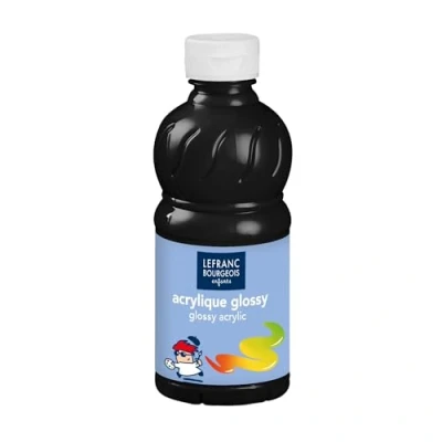 Obrázek Lefranc Bourgeois 807541 Glossy Děti akrylová barva, tekutá barva připravená k použití, lesklá a voděodolná, ideální na papír, karton, dřevo, sádru, kov, plast, láhev 250 ml černá