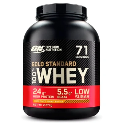 Obrázek Optimální výživa ON Gold Standard Whey Protein Powder, proteinový prášek pro budování svalů, přirozeně obsažený BCAA a glutamin, Chocolate Peanut Butter, 68 porcí, 2,24 kg, balení se může lišit