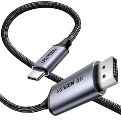Obrázek UGREEN USB C na DisplayPort 1.4 kabel obousměrný 8K@60Hz 4K@240Hz Thunderbolt 4 hliníkový pletený (2M)