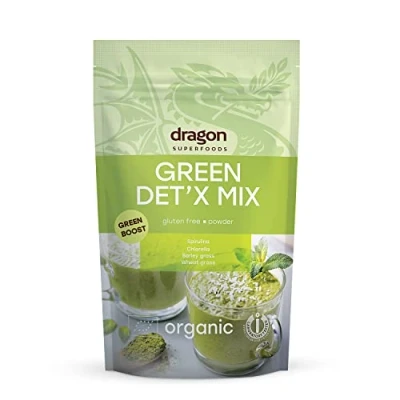Obrázek Dragon Superfoods Green Det&#039;x Mix Spirulina, chlorella, ječmen a pšeničná tráva. 100% bio, bez lepku veganské 200 g