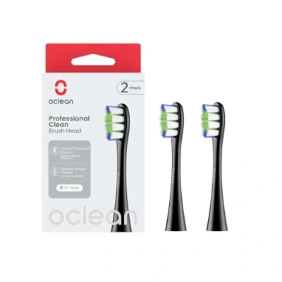 Obrázek Oclean hlavice kartáčku Professional Clean, balení 2 ks, náhradní kartáčky kompatibilní s elektrickým zubním kartáčkem DuPont, zubního čističem jazyka, černá