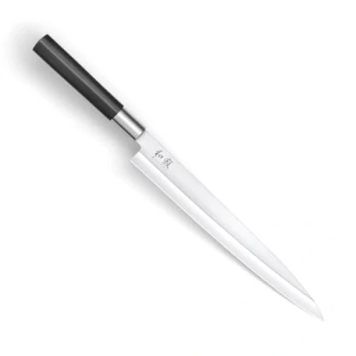 Obrázek KAI Wasabi Black Yanagiba 24,0 cm délka čepele nerezová 6A/1K6 ušlechtilá ocel leštěná 58 (±1) HRC černá polypropylenová rukojeť nůž Sushi Sashimi Made in Japan