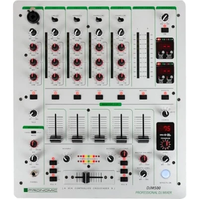 Obrázek Pronomic DJM 500 5kanálový DJ Mixer Auto BPM Counter a 2 režimy Cue integrovaný efektový přístroj se 46 předvolbami stříbrný