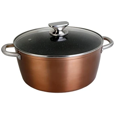 Obrázek WECOOK! Professional Hoher Kochtopf mit Glasdeckel 24 cm Induktion, Ökologischer Antihaft Stein ohne PFOA, Geschmiedetes Aluminium, 2,8 mm Dick, Kupfer, Edelstahl Griff, Vitrokeramik, Gas, Ofen