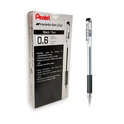Obrázek Pentel K116 AE Hybrid Gel Grip kuličkové pero 0,6 mm špička na psaní 0,3 šířka čáry 12 kusů černé