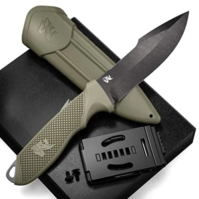 Obrázek Wolfgangs W2 Outdoor nůž s pevnou čepelí vč. pochvy ideální lovecký vyrobený z jednoho kusu oceli D2 prémiový pro přežití perfektní outdoorový Bushcraft
