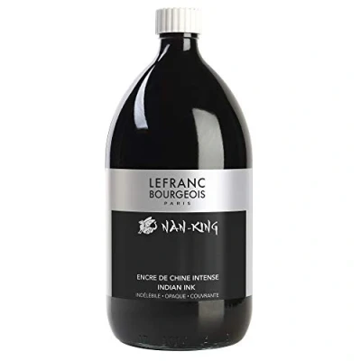 Obrázek Lefranc Bourgeois kaligrafie 059077 Nan King a kreslicí podložka, pigmentovaná tuž, vysoká zářivost barev, svítivost pro nejjemnější výkresy, skicování, láhev 1000 ml černá