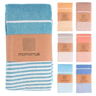 Obrázek MOMOMUS Fouta XXL, Sandfrei, mit Fransen Großes Strandtuch aus Baumwolle, Sandabweisend Ideal für Picknicks am Strand Meergrün, 210x240 cm