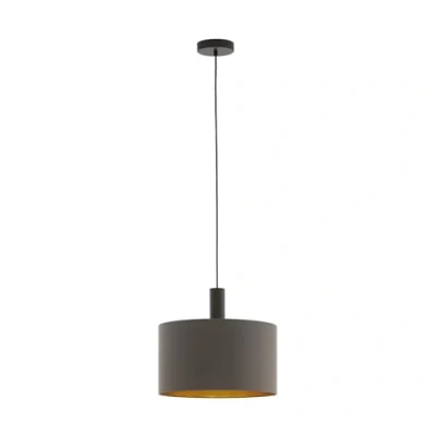Obrázek EGLO Závěsná lampa Concessa 1, 1 plamenné textilní závěsné svítidlo, svítidlo z oceli a látky, barva: tmavě hnědá, cappuccino, zlatá, objímka: E27, Ø: 38 cm