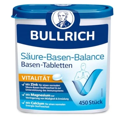 Obrázek Bullrich Kyselé alance bázivé tablety 450 kusů Se zinkem pro vyváženou acidobazickou rovnováhu Vegan vč. 24 pH testovacích proužků