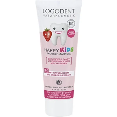 Obrázek Logodent Naturkosmetik Happy Kids jahodový zubní gel s přírodním silikagelem, 50 ml