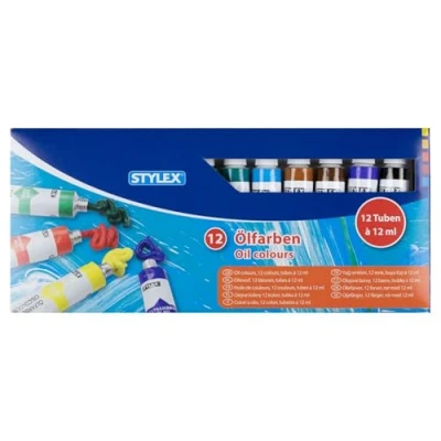 Obrázek Stylex 28652 Sada olejových barev, 12 tub á ml, připravená k použití, lze navzájem míchat, vhodné pro mnoho malířských technik