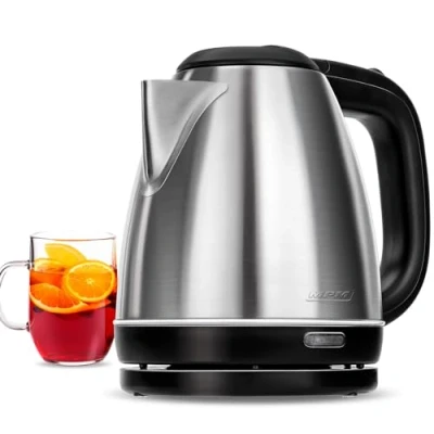 Obrázek MPM MCZ 84M Elektrischer Wasserkocher, 1600 W, 1 Liter, 0 Dezibel, Edelstahl, silber, 1L