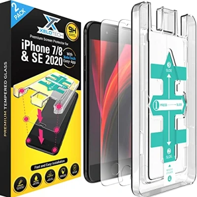 Obrázek XeloTech Ochranné sklo pro iPhone se (2022/2020), 8/7 šablonou vysokou přesnost lícování podpora 3D Touch 2 kusy
